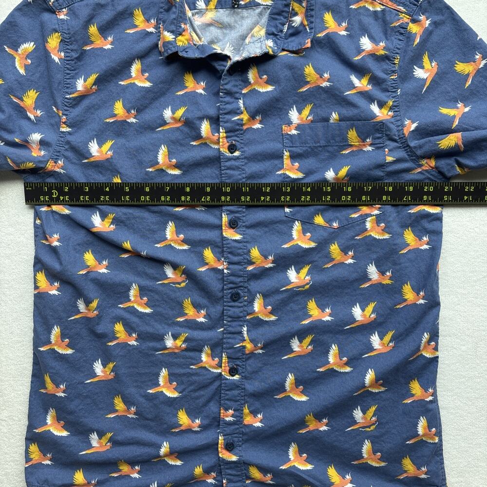 Quiksilver Button Down Shirt Mens Large Blue Tropical Bird Print Modern Fit S/S - Picture 11 of 16